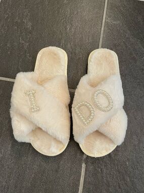 Faux Fur Wedding ‘I DO' Crystal Slippers